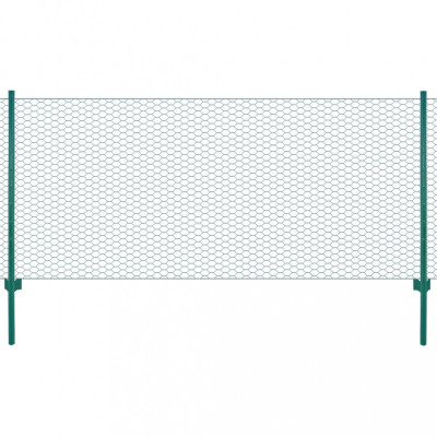 Gard din plasă de s&amp;acirc;rmă cu st&amp;acirc;lpi, verde, 25 x 0,5 m, oțel foto
