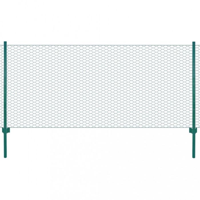 vidaXL Gard din plasă de s&acirc;rmă cu st&acirc;lpi, verde, 25 x 0,5 m, oțel
