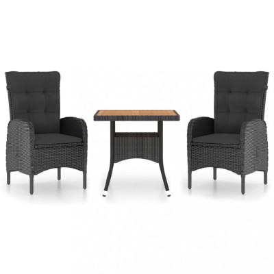 Set mobilier gradina, 3 piese, negru, poliratan si lemn acacia foto