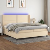 Cumpara ieftin Pat cu arcuri, saltea și LED, crem, 200x200 cm, textil