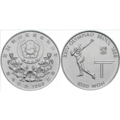 Coreea de Sud 1987 - 1000 won, necirculata - J.O. Seul, tenis de masa
