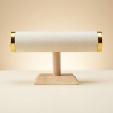 Suport Expunere Bijuterii Tip T, Crem si Auriu, cu Baza din Lemn, 23 8 cm