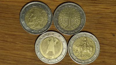 2 euro -set de colectie bimetal- 4 tari diferite - Grecia Franta Italia Germania foto