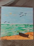 TABLOU PE PANZA CU SASIU NOU 50X50 CM PEISAJ MARIN ACRILIC PRET 100 LEI NEGOCIABIL