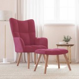 VidaXL Scaun de relaxare cu taburet, roșu vin, catifea