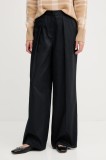 Barbour pantaloni de bumbac COLLEEN culoarea bleumarin, lat, high waist, LTR0394