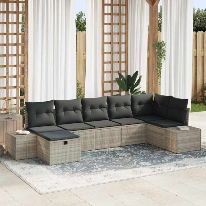 vidaXL Set de canapele pentru grădină 7 pcs Gri deschis Rattan poli 3359401