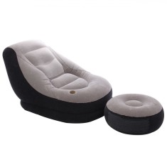 Sezlong gonflabil IDL King Relax , Dimensiune 130 x 99 x 76 cm , Material PVC , Culoare Gri-Negru , Valva 2-1 integrata pentru umflare si dezumflare r