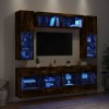VidaXL Comode TV de perete cu lumini LED, 6 piese, stejar fumuriu