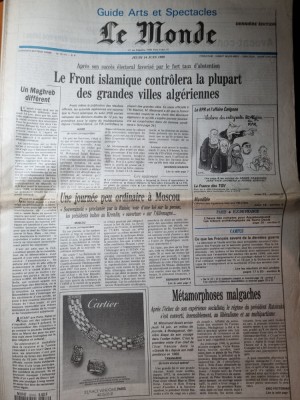 ziarul francez &amp;quot;le monde&amp;quot; 14 iunie 1990-articol mineriada foto