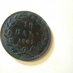 Moneda 10 Bani 1867 Watt ,Carol I ,bronz , cal. f.buna