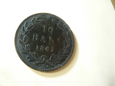 Moneda 10 Bani 1867 Watt ,Carol I ,bronz , cal. f.buna foto
