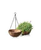 Cos suspendat pentru flori, maro, otel + fibra nuca de cocos, cu lant si carlig, 30cm, Oem