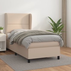 vidaXL Pat box spring cu saltea, cappuccino, 90x190 cm piele ecologică 3128948