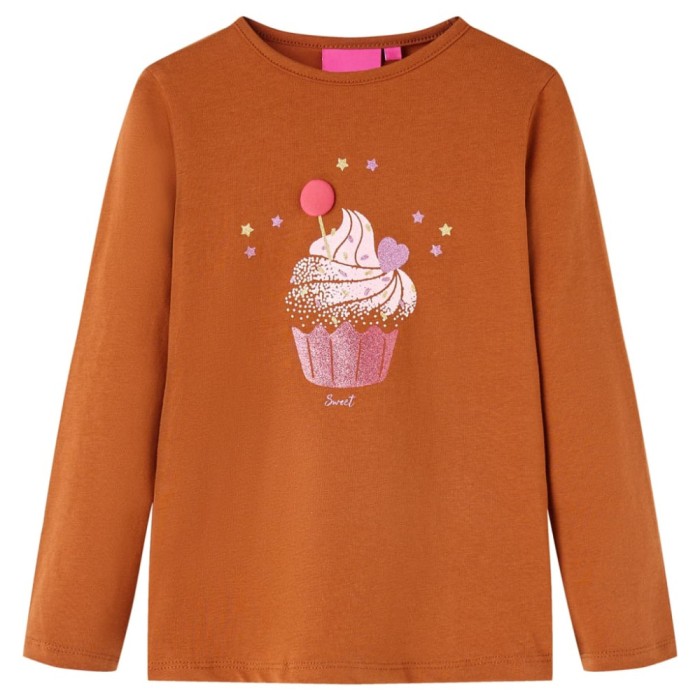 Tricou pentru copii cu m&acirc;neci lungi, coniac, 140