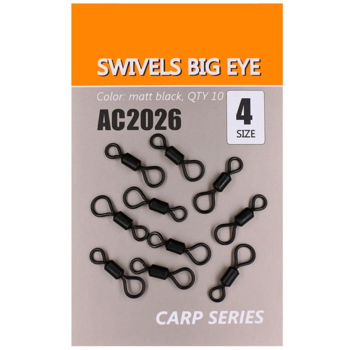 Vartej Rolling Orange Swivels Big Eye Negru Mat Ochet Mare, No.7, 10buc/pac