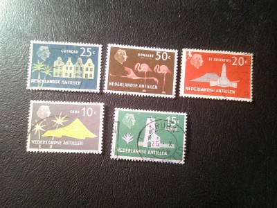 Serie mica Antilele Olandeze Aviatie - Insule 1958 , 5 val. stampilate , val.20c are o julitura foto