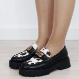 Mocasini negri tip loafers cu imprimeu vacuta texturat 1889 04