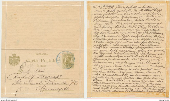ROMANIA 1912 intreg postal scrisoare inchisa expediat catre expertul R. Zoscsak