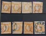 Romania 1871 - Lot studiu Carol l cu Barba,10 bani portocaliu