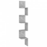 Raft de perete pentru colț, gri beton, 20x20x127,5 cm , PAL