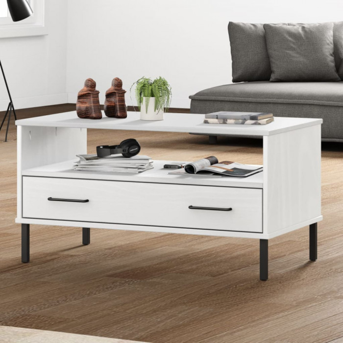 Gossi masuta cafea picioare metalice alb 85x50x45cm lemn masiv &quot;oslo&quot;