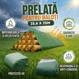 Prelata Baloti Agricoli 15.6x25m, Impermeabila, Protectie UV, Anti-Mucegai, 140g/m&sup2;, Paie, Fan, Cereale
