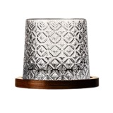 Pahar, pentru whiskey, Ice Flower, cu baza din lemn, transparent, din sticla, 11 x 9.2 x 8 cm, ergonomic si usor de manevrat, Oem