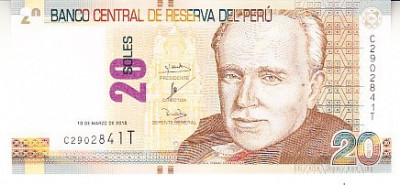 M1 - Bancnota foarte veche - Peru - 20 soles - 2018 foto