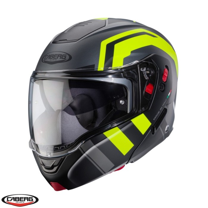 Casca modulabila pentru scuter - motocicleta (flip-up) Caberg model Horus X Road L1 gun metal (titanium)/negru/galben fluor mat Pinlock ready &ndash; lentil
