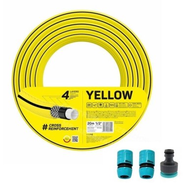 Furtun de gradina, 4 straturi, cu 2 cuple si adaptor, 1/2&amp;quot;, 20 m, Cellfast Yellow GartenVIP DiyLine foto