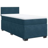 Cumpara ieftin Pat continental cu saltea, albastru inchis, 80x200 cm, catifea