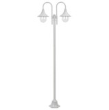 Cumpara ieftin VidaXL St&acirc;lp cu lumini de grădină E27 220 cm, aluminiu 2 lămpi, alb