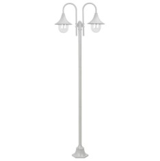 vidaXL Stalp cu lumini de gradina E27 220 cm, aluminiu 2 lampi, alb foto