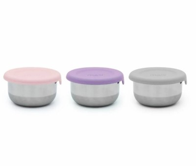 SET 3 RECIPIENTE MINI INOX CU CAPAC SILICON, MELII, ROZ MOV GRI foto