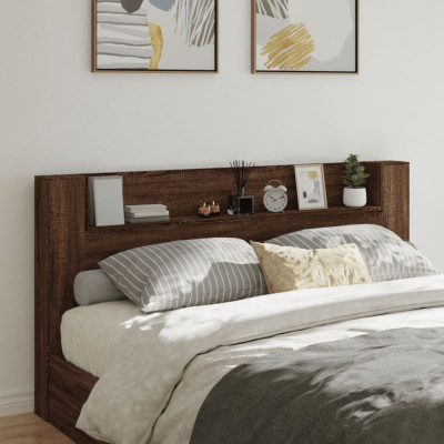Tablie de pat cu dulap si LED, stejar maro, 200x16,5x103,5 cm GartenMobel Dekor foto