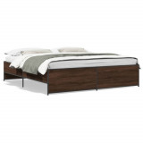 VidaXL Cadru de pat, stejar maro, 200x200 cm, lemn prelucrat și metal