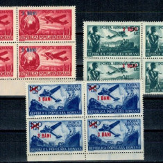 1952 - posta aeriana, valori mari, supratipar, bloc de 4 MNH