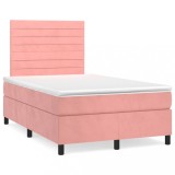 Cumpara ieftin Pat box spring cu saltea, roz, 120x200 cm, catifea