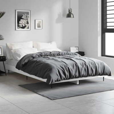 vidaXL Cadru de pat, alb extralucios, 120x190 cm, lemn prelucrat foto