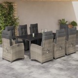 VidaXL Set mobilier grădină cu perne, 9 piese, gri deschis, poliratan