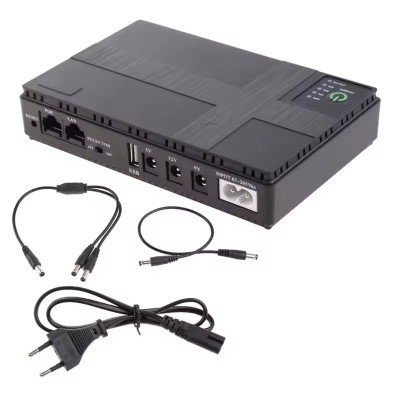 UPS router DC1036P sisteme camere securitate, 10400mAh, 36W, output 5V 9V 12V 12V 24V, PoE, LAN, USB, Negru foto