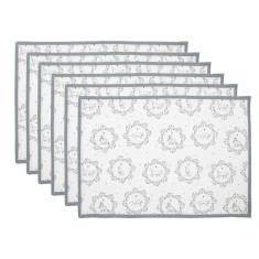 Set 6 suporturi farfurii bumbac alb gri Pisicute 48x33 cm