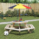 vidaXL Masă picnic pentru 6 copii cu umbrelă, hexagon, lemn masiv brad 3281625