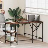 Birou vidaXL Stejar Afumat 139x139x75 cm, Lemn Prelucrat, Forma L, Cadru Metalic, Maro