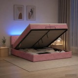 Cumpara ieftin Pat Ottoman cu Saltea si LED Roz 200 x 200 cm Catifea
