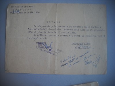 HOPCT DOCUMENT VECHI 405 FABRICA DE CONFECTII BOTOSANI 1960 foto