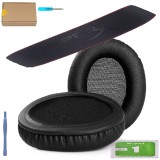 Set 2 bureti + Banda superioara pentru casti HyperX Cloud II 2 / Alpha / Pro, Over-Ear, Spuma cu memporie, Piele ecologica, Negru/Rosu