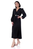 Cumpara ieftin Rochie de ocazie midi eleganta din satin negru cu maneca lunga, Iza - S(36)
