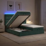 Cumpara ieftin Pat Ottoman cu Saltea si LED Verde inchis 160 x 200 cm Catifea